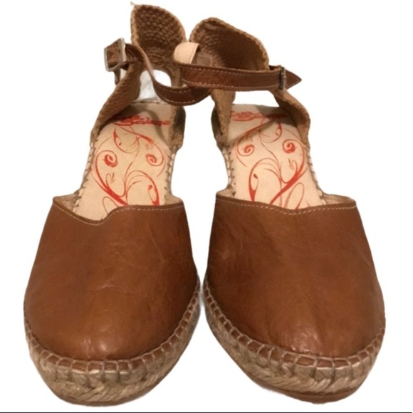 EVA SOLANA Women’s Tan & Brown Leather Wedge Sandals Size 8 - Picture 1 of 9